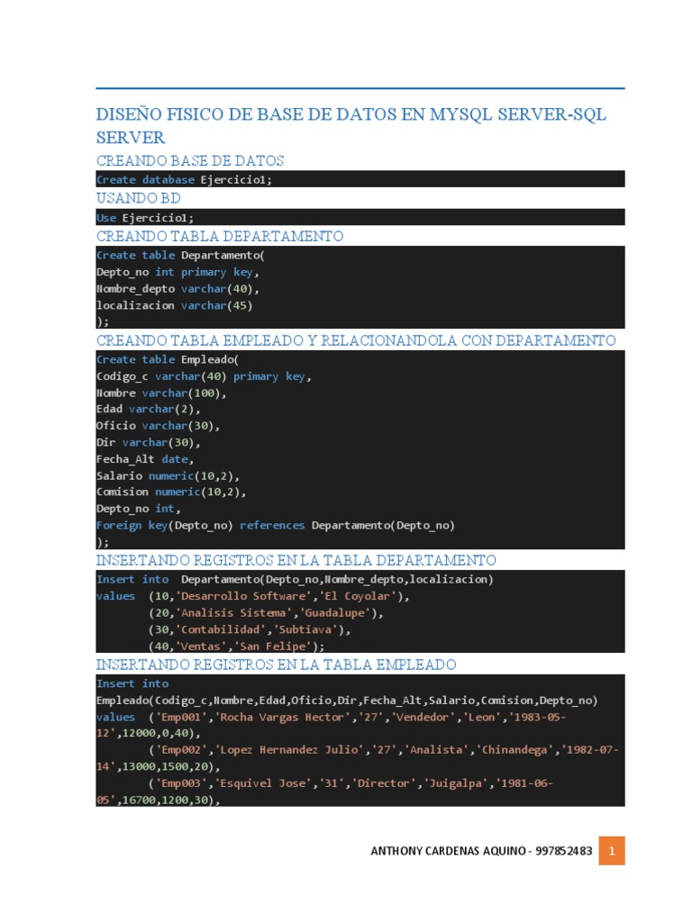 Diseño de Base de Datos en MySQL | PDF | SQL | Datos