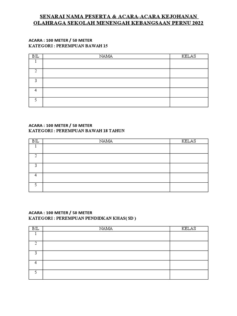 Borang Senarai Nama Peserta | PDF