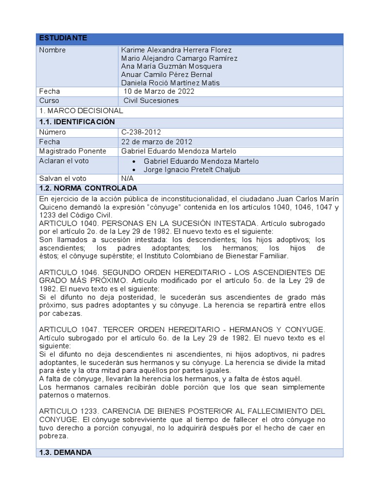 Analisis Sentencia C-238 de 2012 | PDF | Esposa | Matrimonio