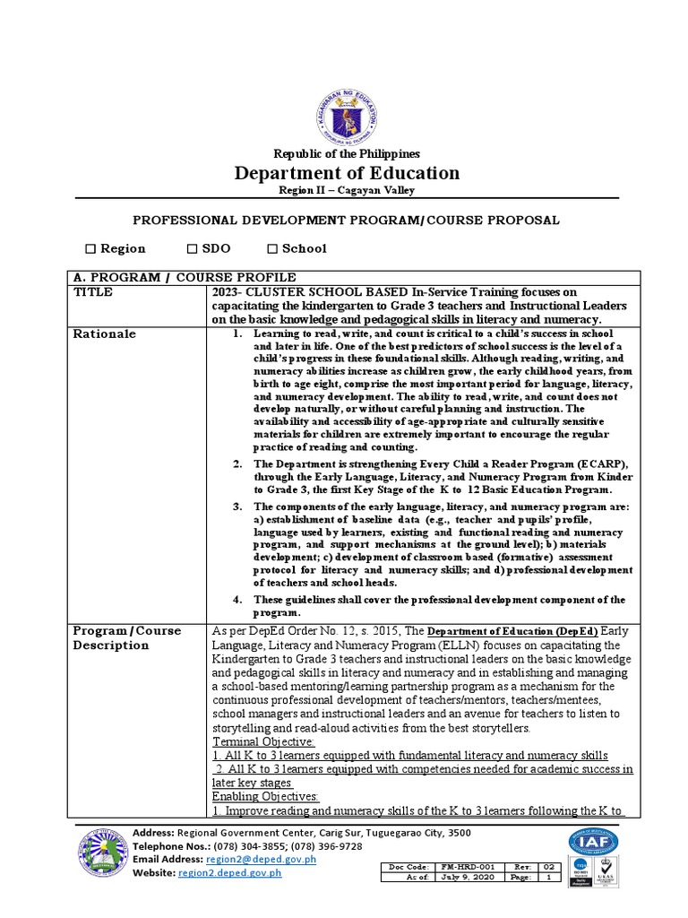 In-Service Training for K-3 Literacy Skills | PDF | Literacy | Mentorship