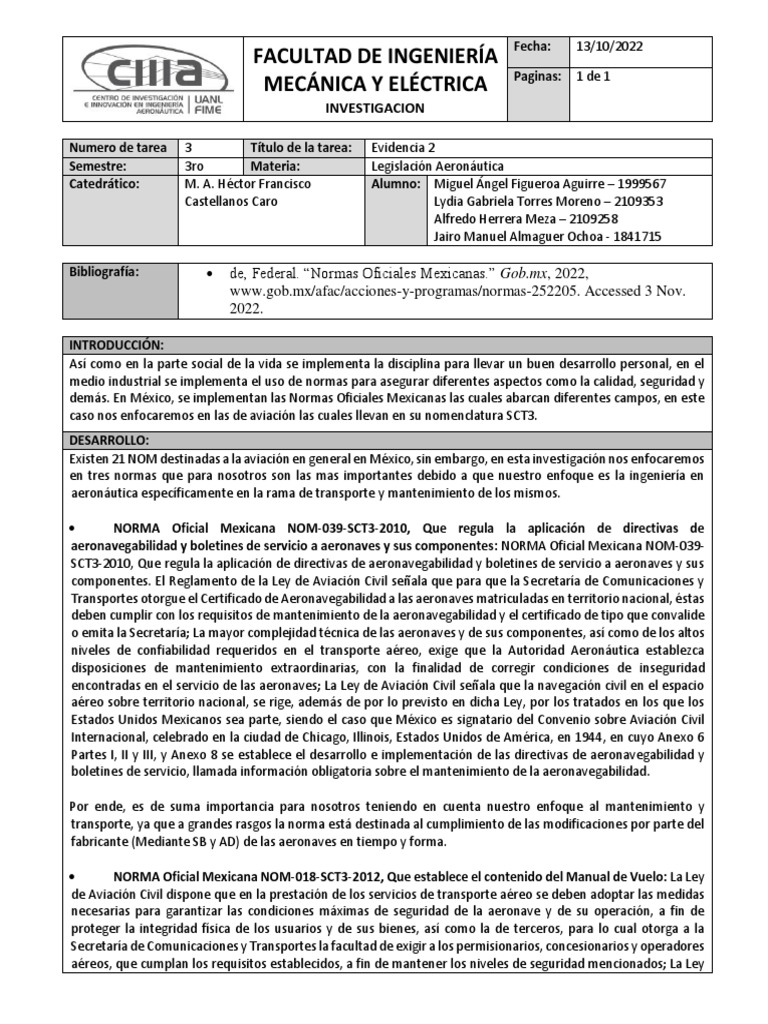 Normas Oficiales Mexicanas en Aviación | PDF | Aviación | Aeronave