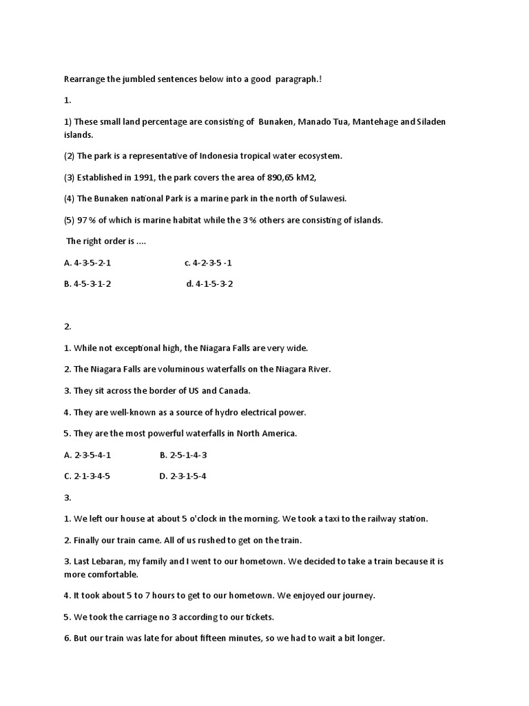Rearranging Jumbled Sentences Worksheet | PDF