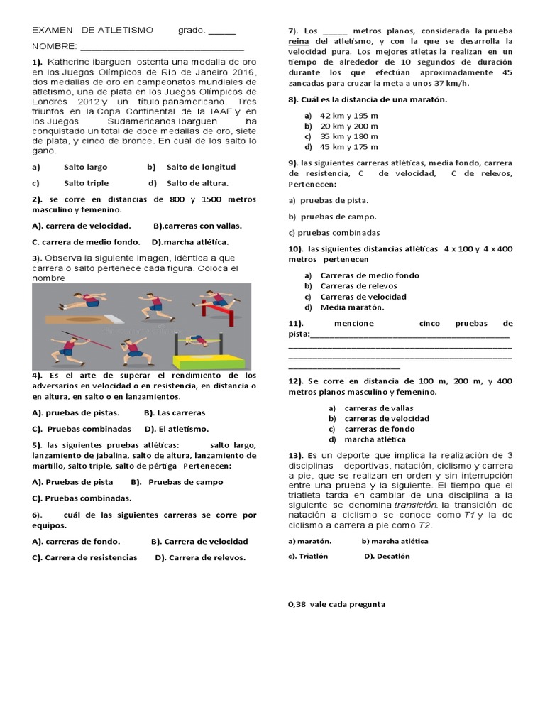 Examen de Atletismo 2022 | PDF | Deporte del atletismo | Ejercicio físico