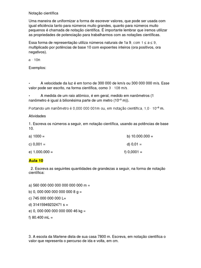 Exemplos de Notação Científica | PDF | Métodos e Materiais de Ensino