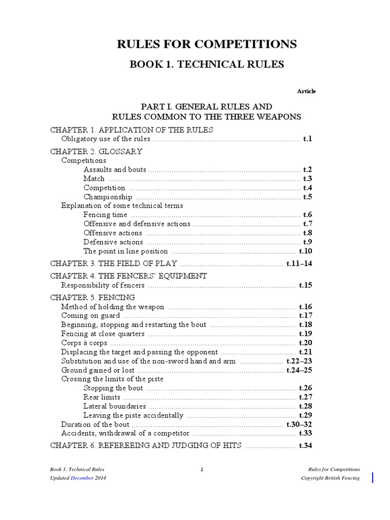 Fie Rules Technical Rules Dec 2014 PDF Fencing Referee