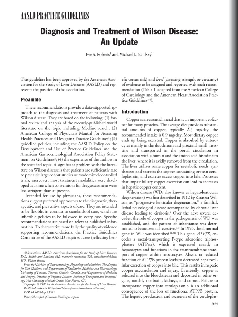 Wilson Disease Diagnosis & Treatment Guidelines | PDF