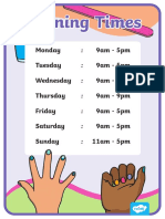 Opening Times For Nail Care Salon