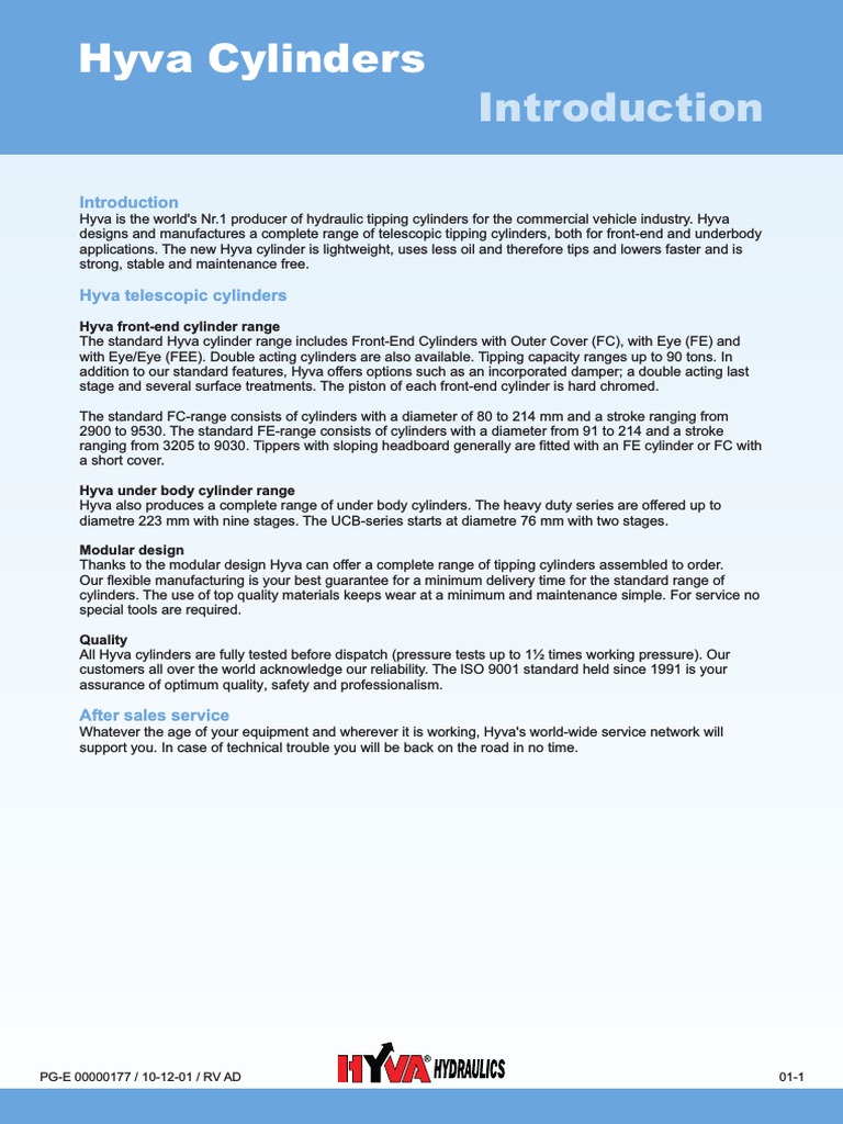 Hyva Double Acting Cylinder Overview | PDF | Manufactured Goods ...