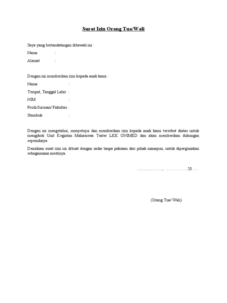 Surat Izin Orang Tua | PDF