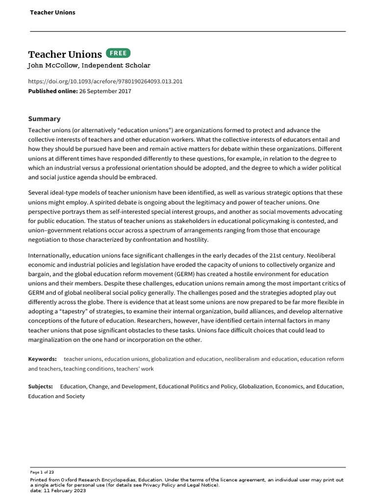Understanding Teacher Unions Today | PDF | Trade Union | Teachers