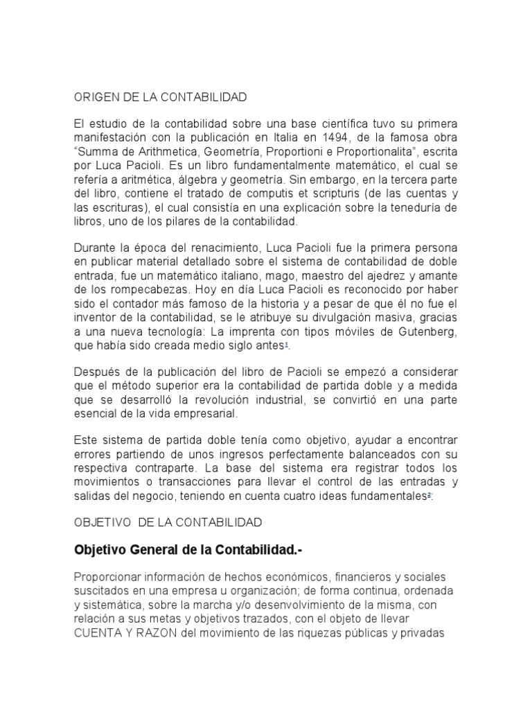 Origen y Objetivos de la Contabilidad | PDF | Contabilidad | Economias