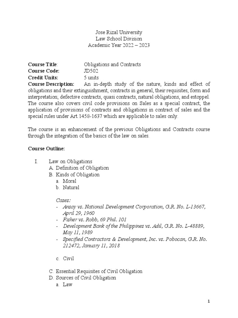 Syllabus+ +Obligations+and+Contracts | PDF | Common Law | Law Of ...