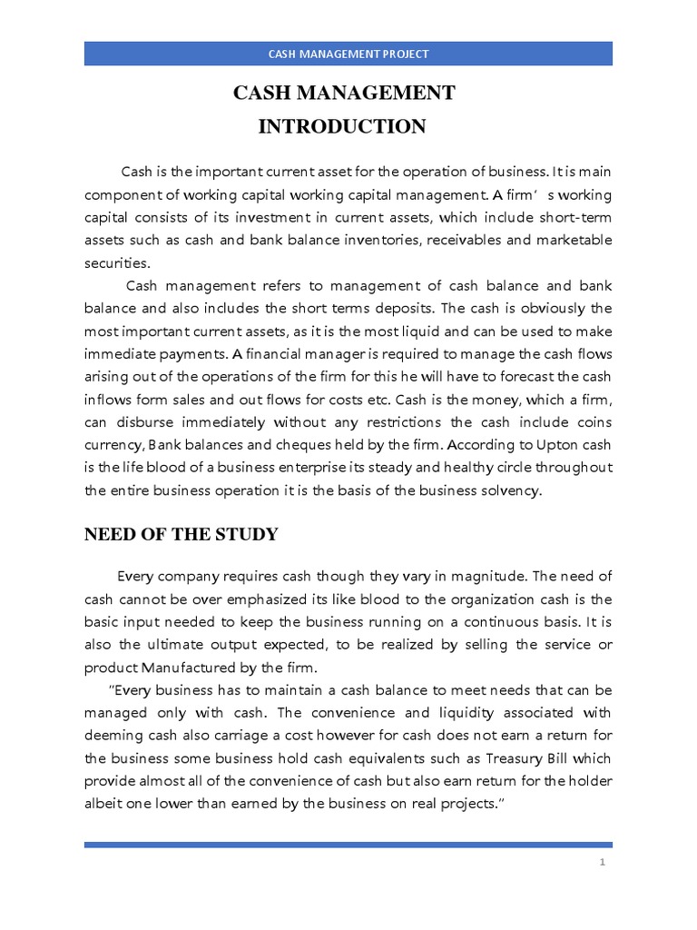 Cash Management Project 4 PDF Cash Working Capital