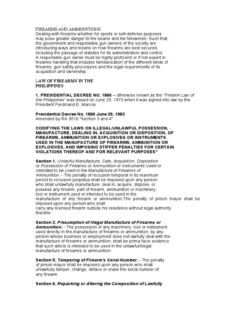 Firearms Law: PD 1866 & RA 8294 Overview | PDF | Firearms | Gun Barrel