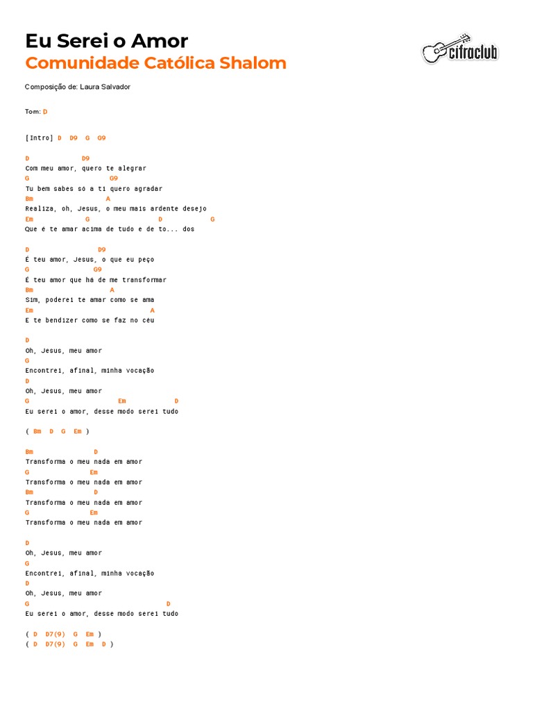 Eu Serei o Amor: Letra e Cifra | PDF