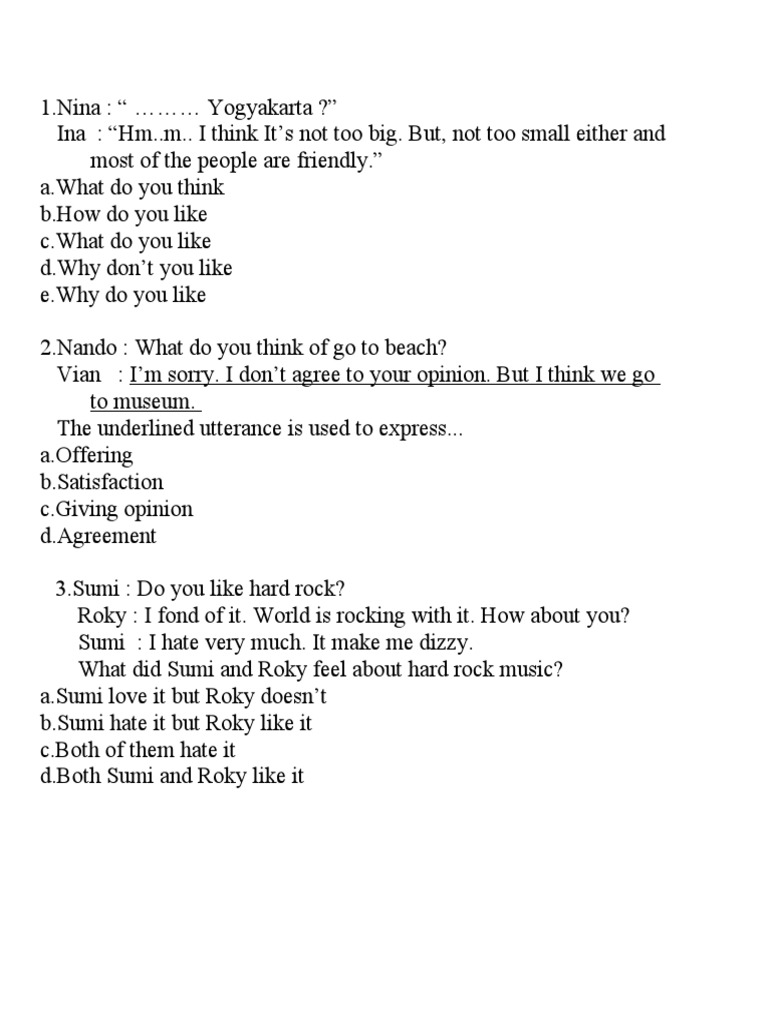 Latihan Soal Materi Asking And Giving Opinion Pdf