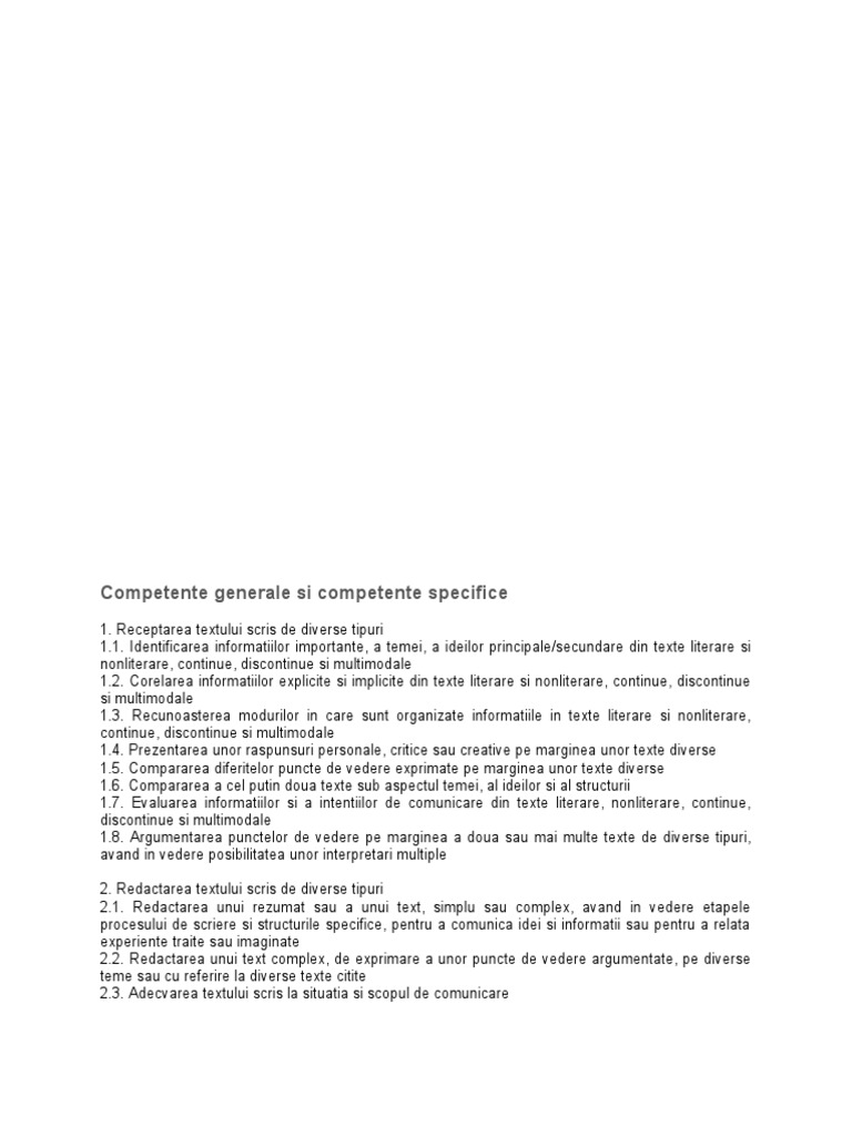 Competente Generale Si Competente Specifice | PDF