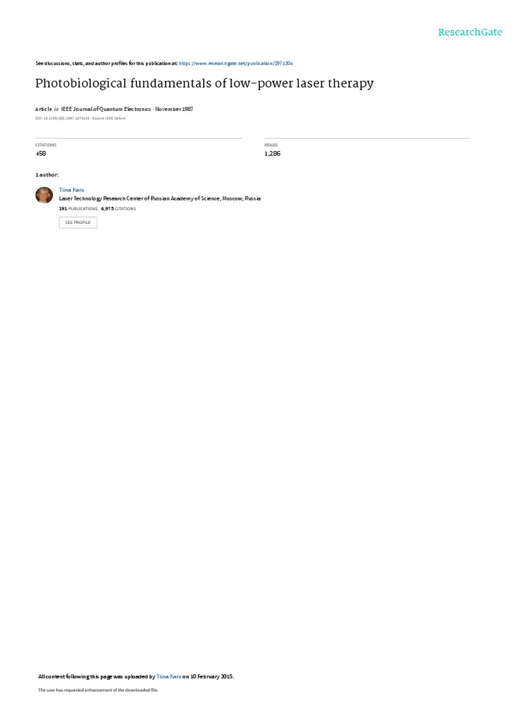 Photobiological Fundamentals of LowPower Laser Therapy PDF Neuron