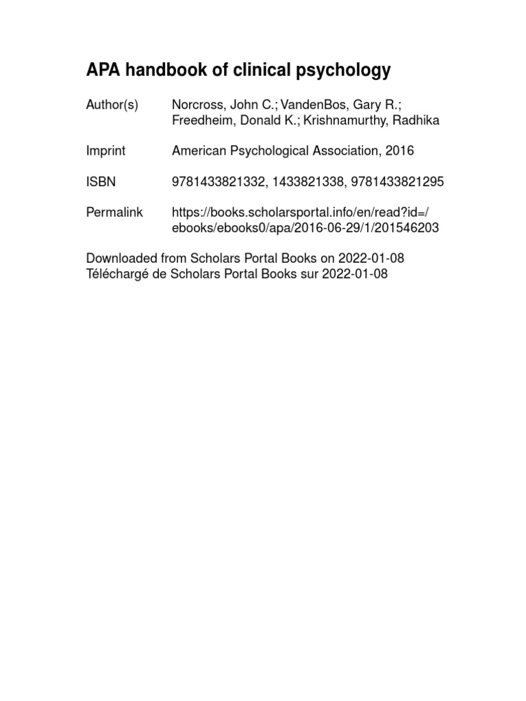 APA Handbook of Clinical Psychology | PDF | American Psychological ...