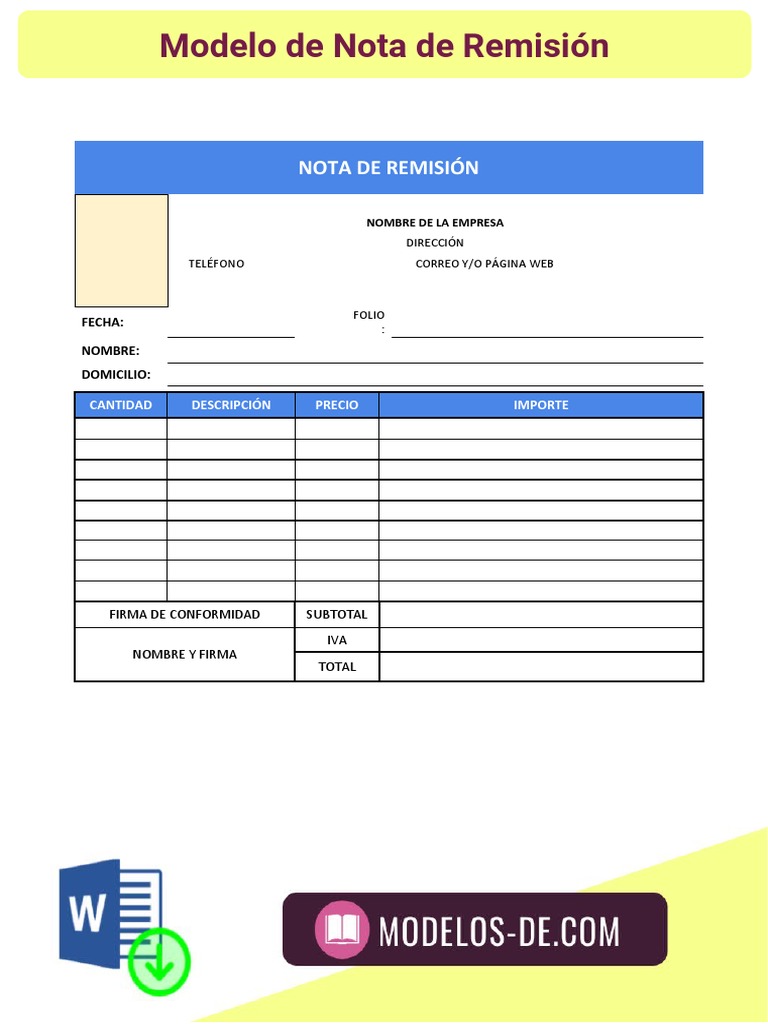 Modelo de Nota de Remisión | PDF