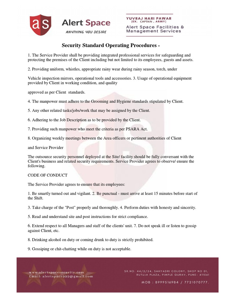 Alert Space SOP PDF Security Guard