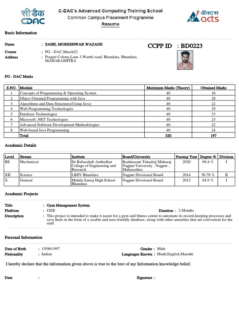 Cdac Resume PDF Computer Programming Information Technology