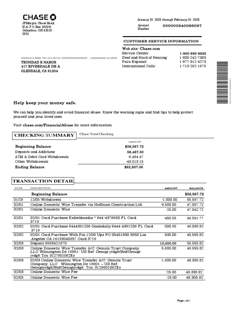Chase Bank Statement 1 Latest PDF Debit Card Banks