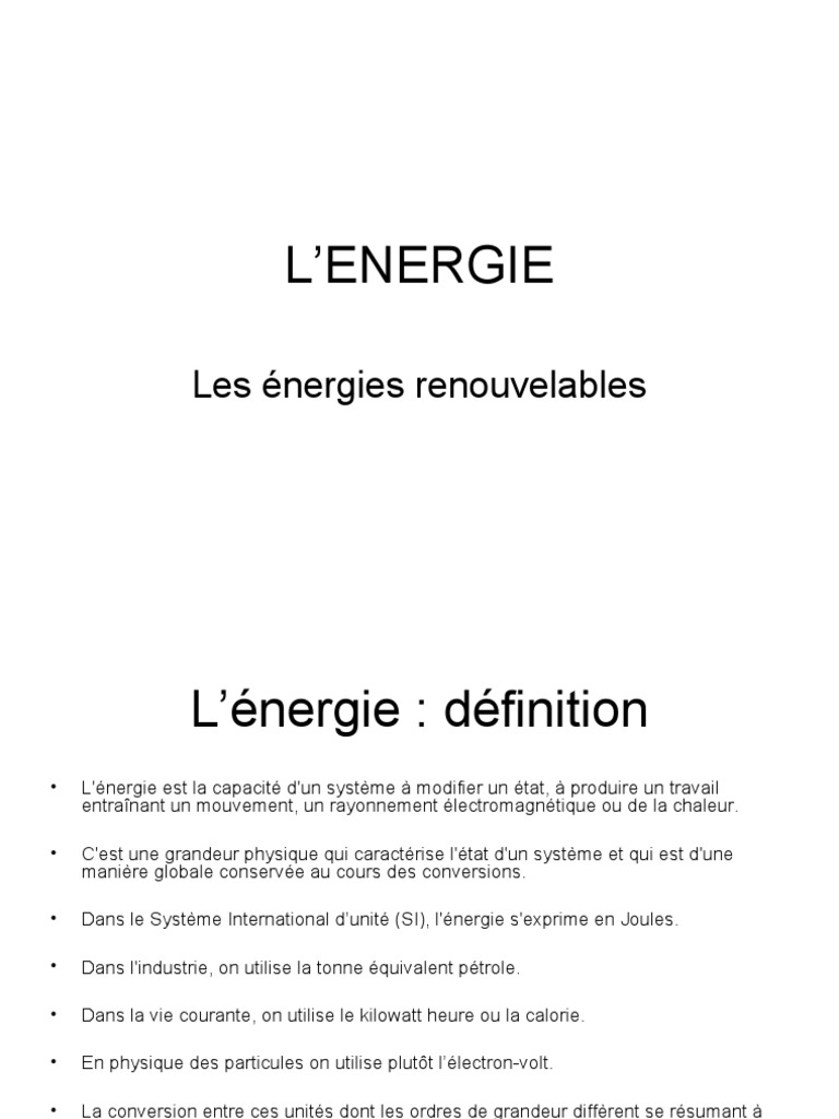 Définition et enjeux de l'énergie | PDF | Énergie renouvelable | La nature