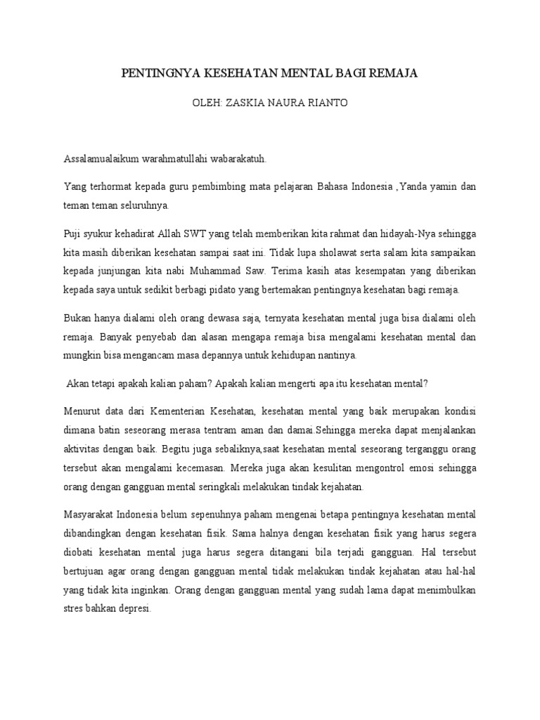 Pidato Kesehatan Mental Bagi Remaja PDF
