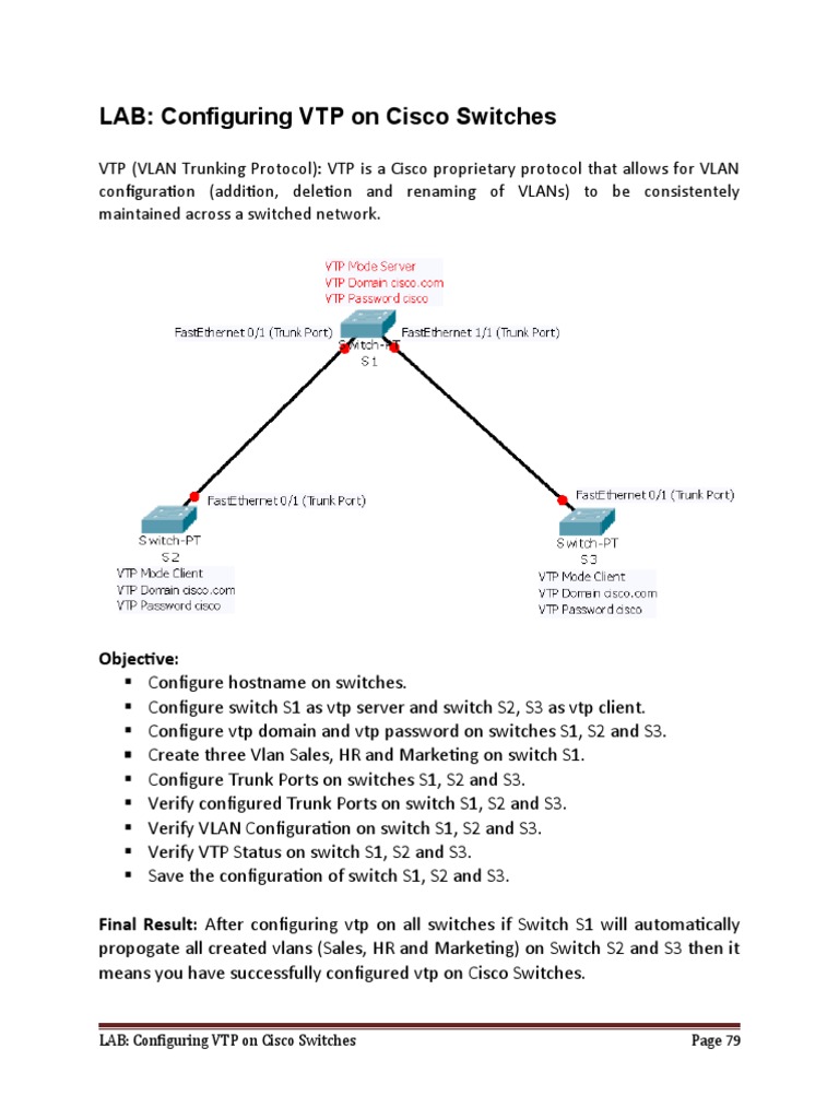 2 LAB Configuring VTP On Cisco Switches PDF Computer Science