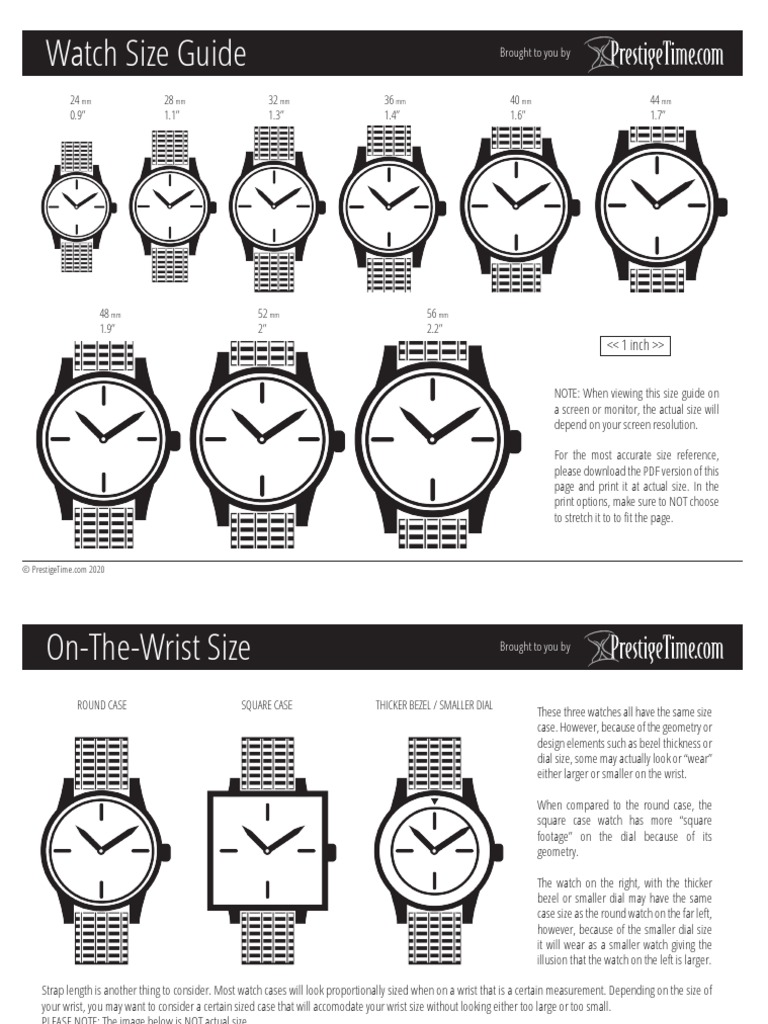 Prestige Time Watch Size Guide PDF Imaging