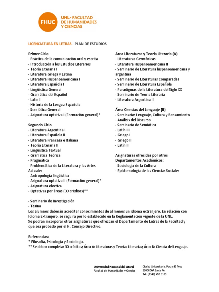 Plan de Estudios Licenciatura en Letras | PDF | Lingüística | Humanidades