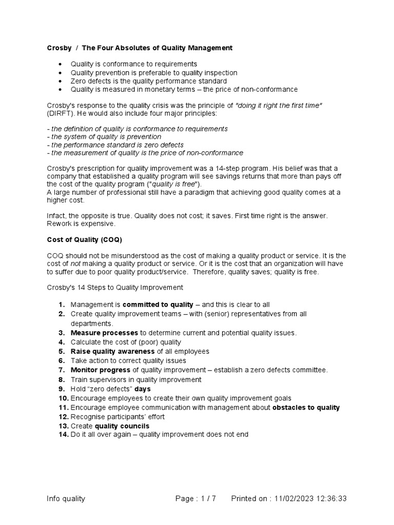 Four absolutes of quality management pdf business economies