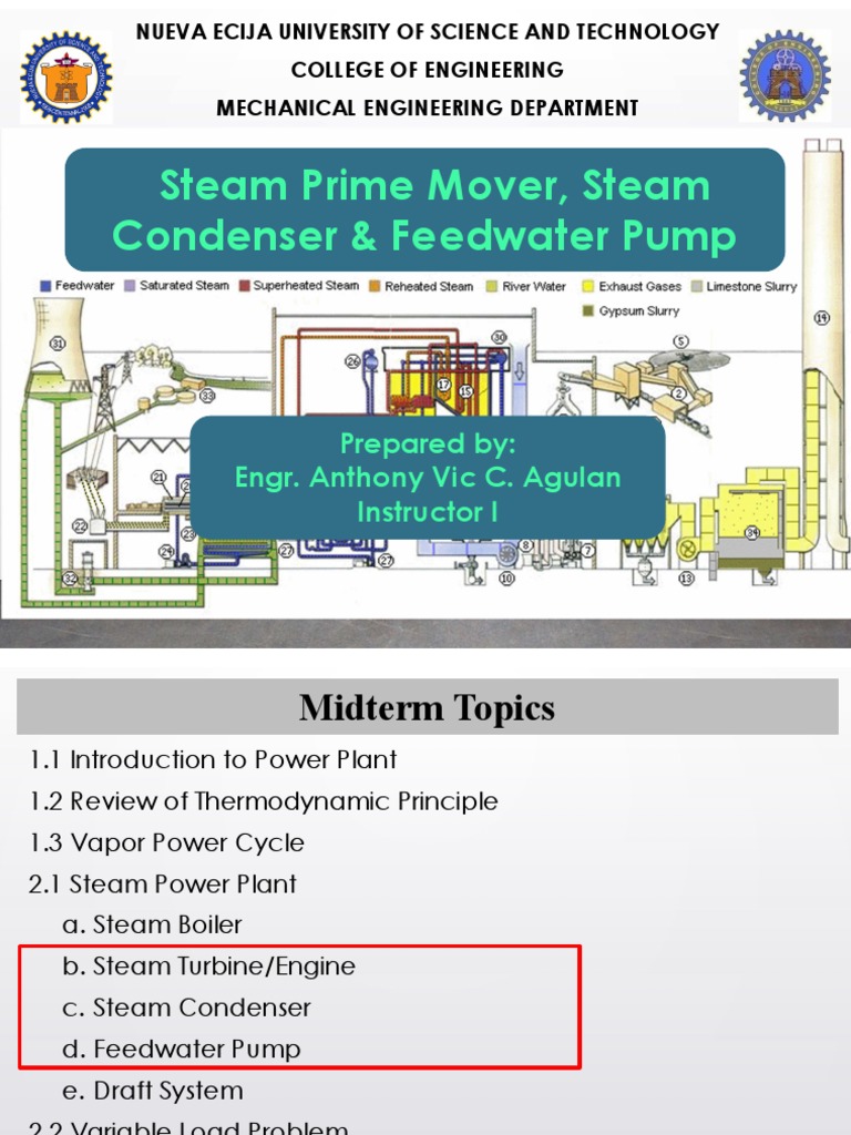 Steam Prime Mover, Steam Condenser, and Feedwater Pump PDF Turbine