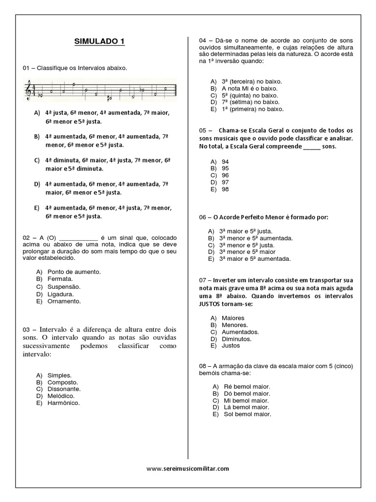 Classificação De Intervalos Musicais Inversão De Intervalos E