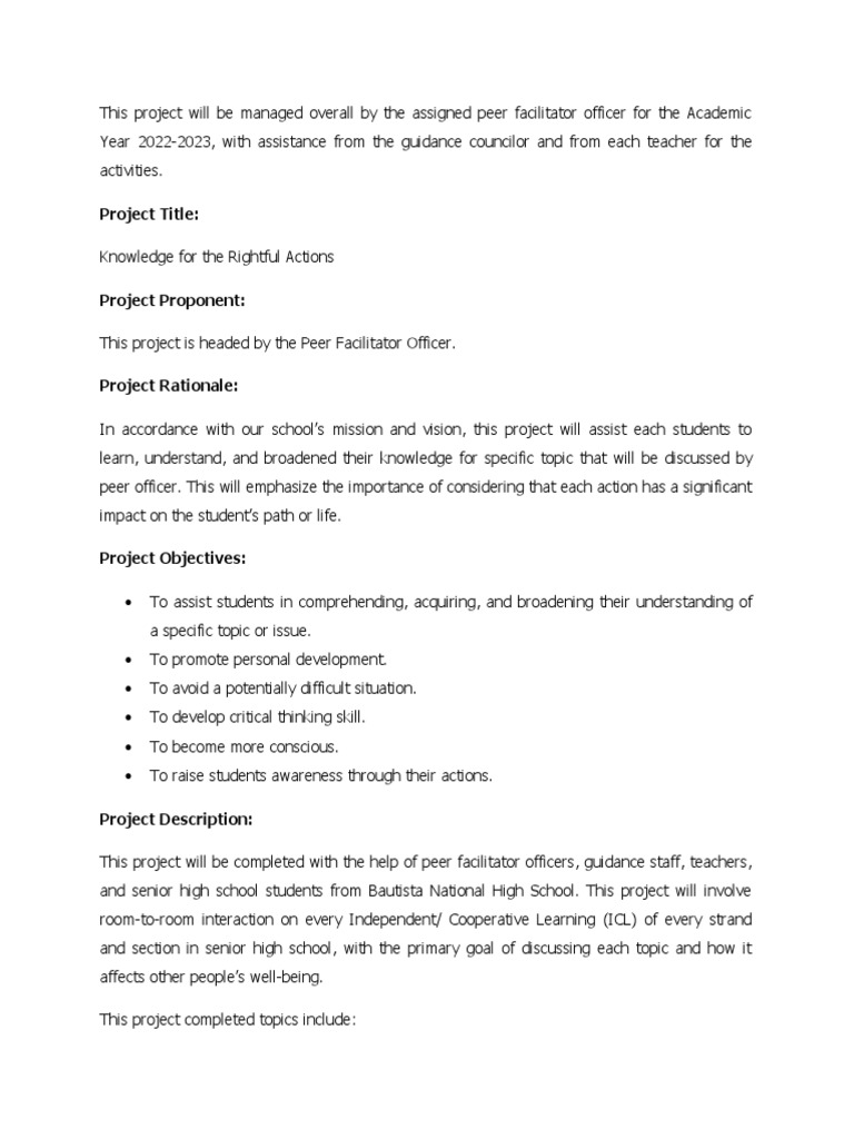 Peer Facilitator Action Plan First Project Pdf Sex Education