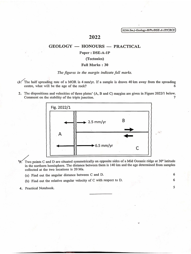 Cu B Sc Geology Hons Sem 5 Dse A 1p 2022 Pdf