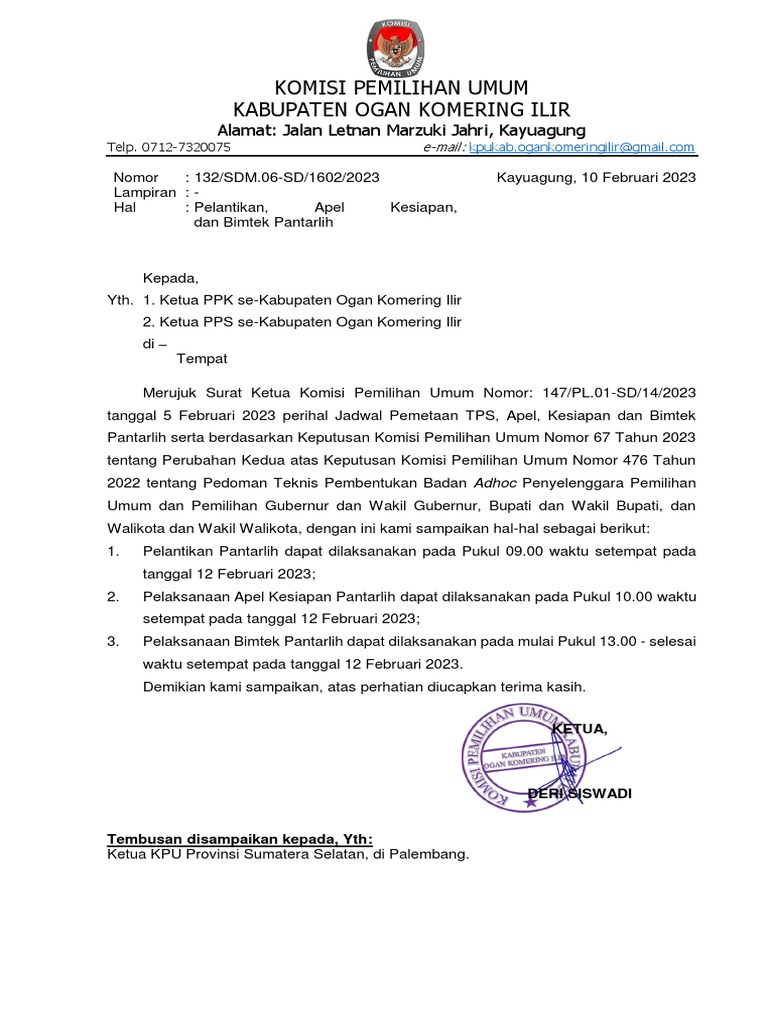 Surat Ke PPK Dan PPS Untuk Pelantikan, Apel, Dan Bimtek | PDF