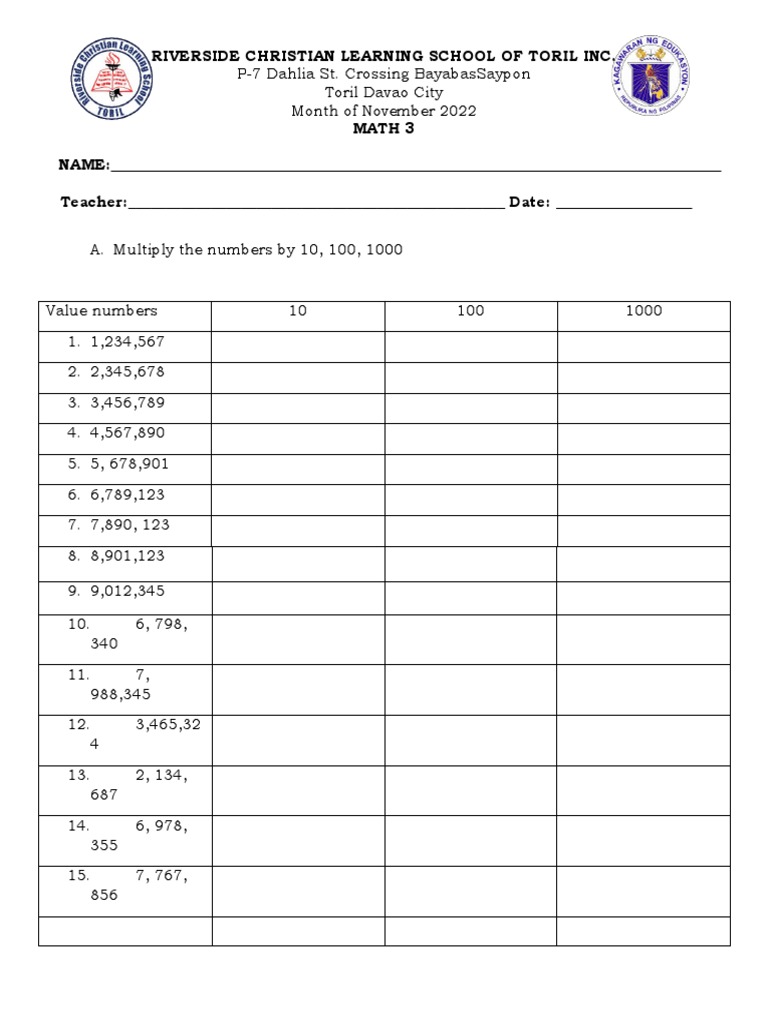 5th exAM GRADE 3 | PDF