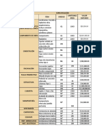 Especificación de materiales y presupuesto para construcción de obra arquitectónica