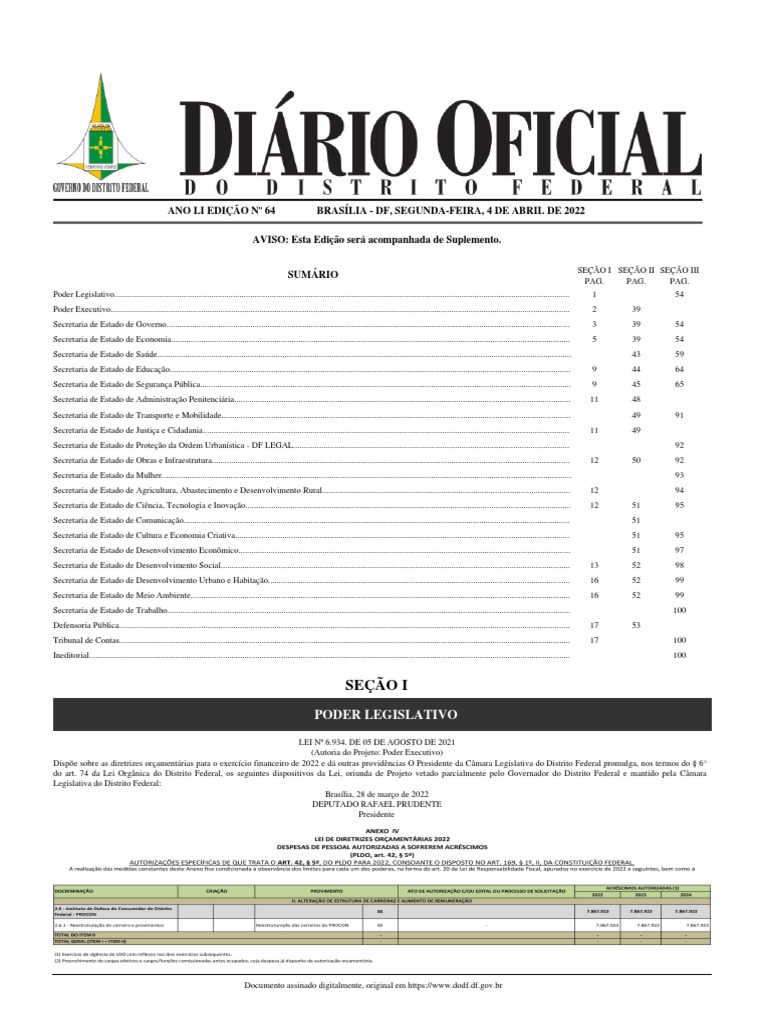 Dodf 064 04042022 Integra Download grátis PDF Estado Esportes