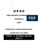 UPSC CSAT PREVIOUS YEARS QUESTIONS (2011-2020) GENERAL MENTAL ABILITY