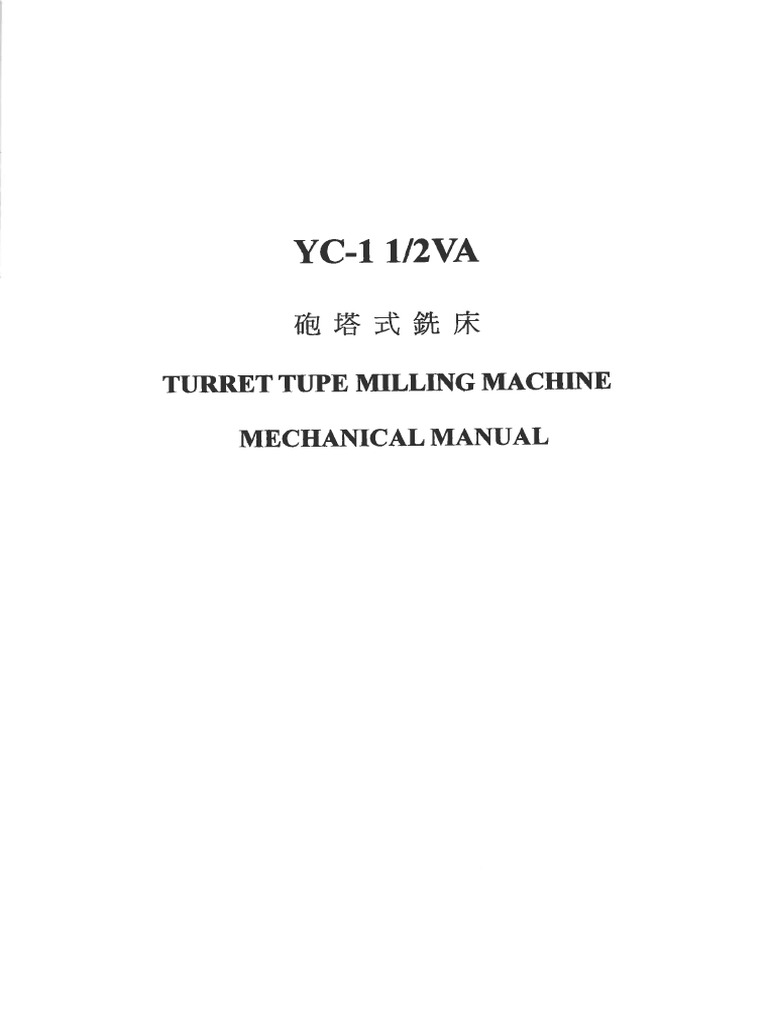 YCM1 1/2VA Milling Machine Manual PDF