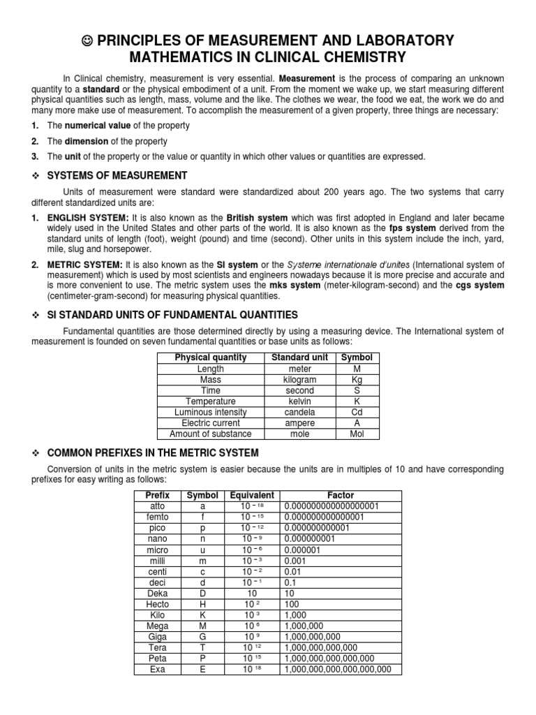 Module 4Principles of Measurement and Laboratory Mathematics in