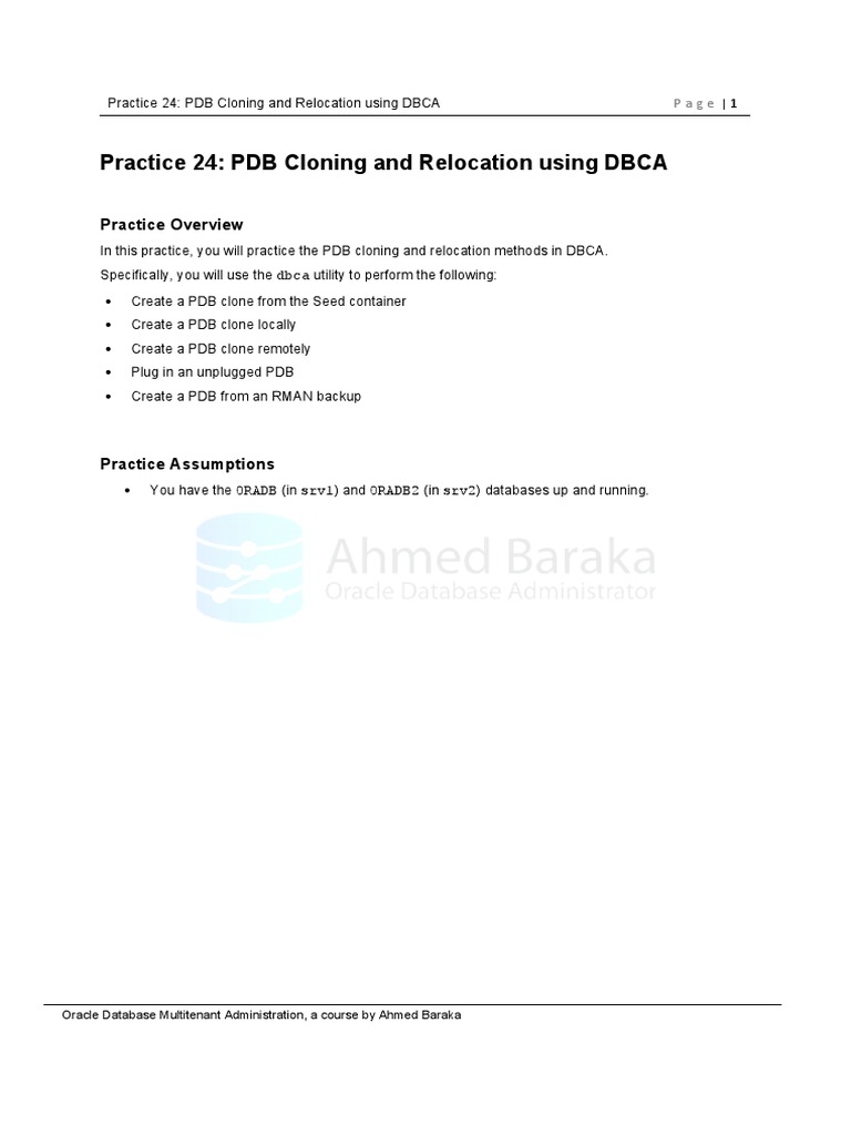 Practice 24 - PDB Cloning and Relocation Using DBCA | PDF | Protein ...