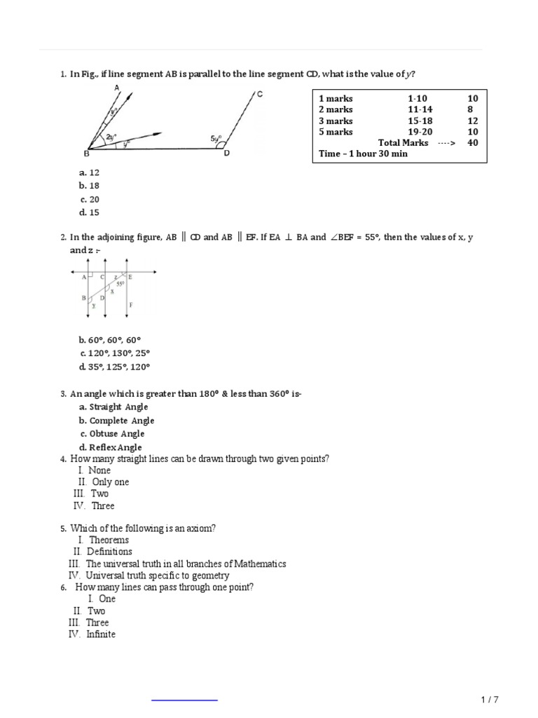Lines and Angles PDF Angle Mathematical Concepts