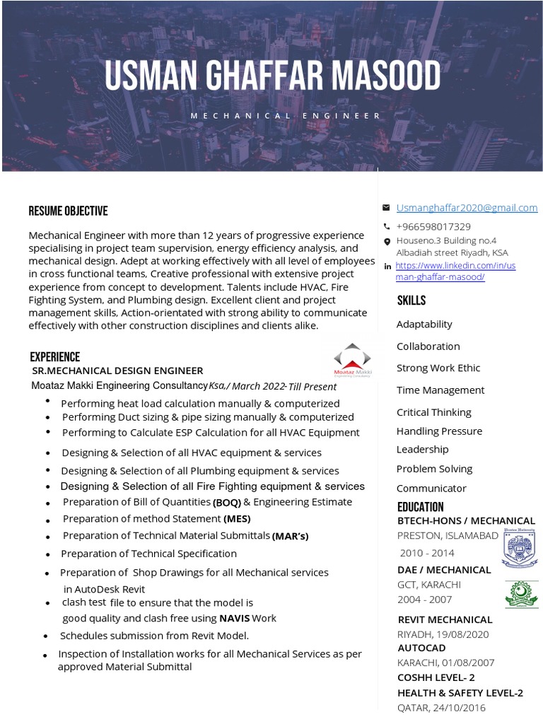 A Seasoned Mechanical Engineer Seeking New Opportunities in Project