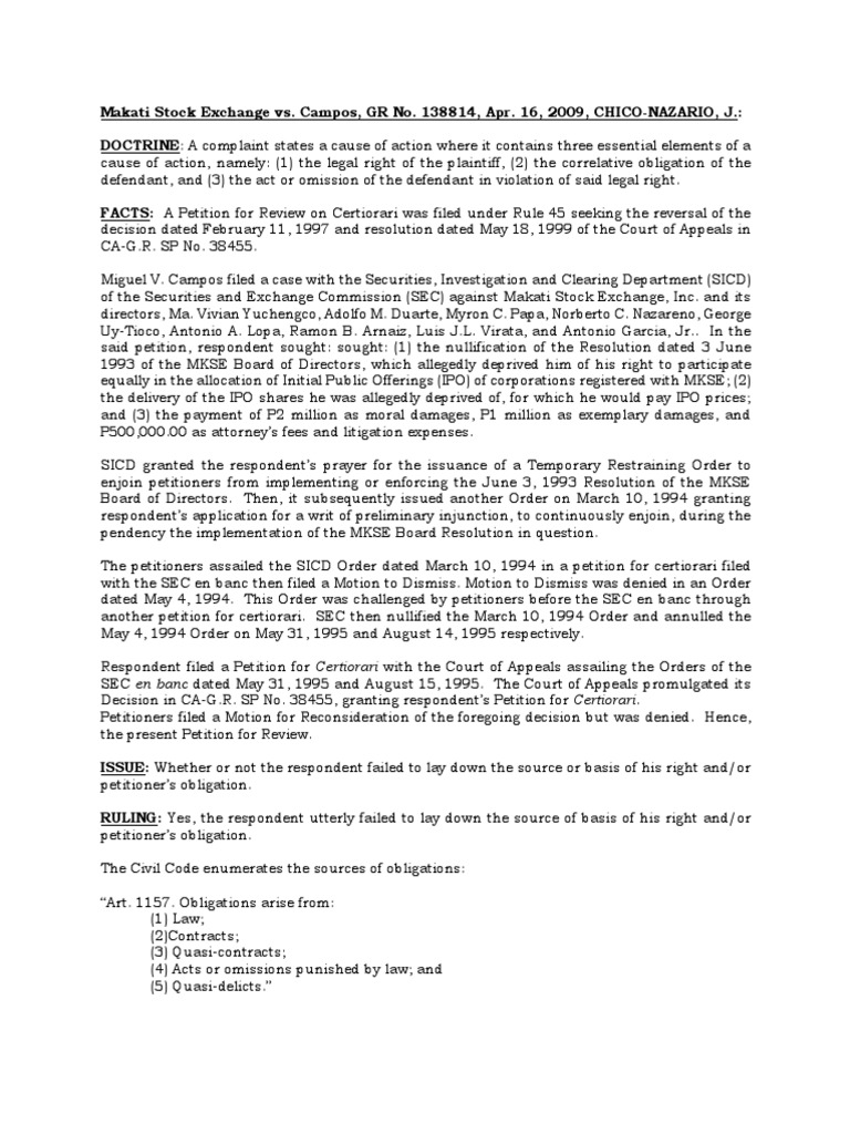 Makati Stock Exchange vs. Campos, GR No. 138814, Apr. 16, 2009 PDF