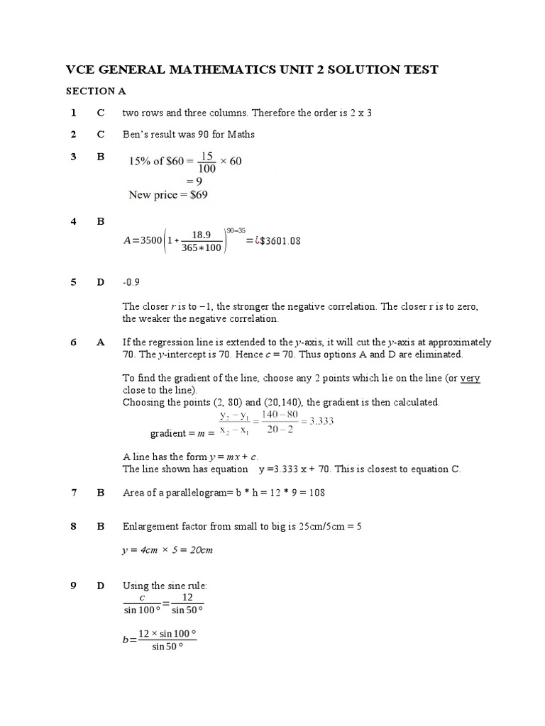 General Mathematics Unit 2 Test Solutions 2022 PDF Linear Regression Least Squares