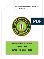 Weekly Test Syllabus Term Two CLASS - VIII 2021 - 2022: Fahaheel Al Watanieh Indian Private School Kuwait